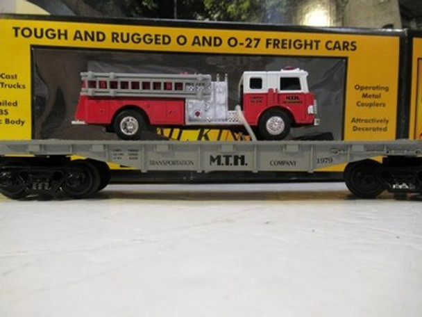 MTH TRAINS - RAILKING 30- 7629 FLAT CAR W/FIRE TRUCK- 0/027- LN BXD- B25