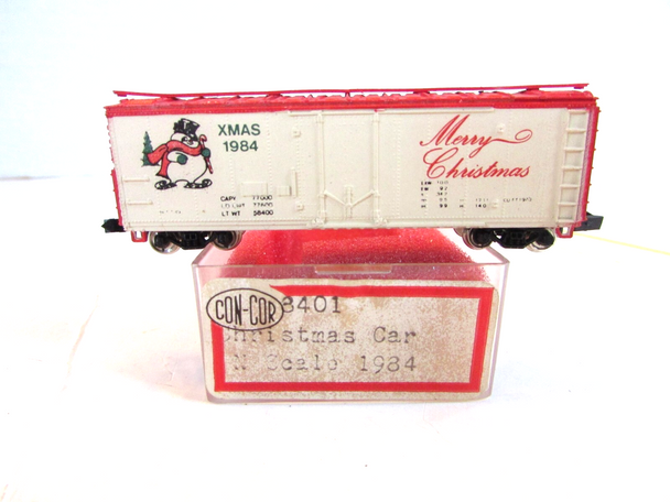 Con-Cor 8401 N Scale 1984 Christmas Box Car White/Red  E5