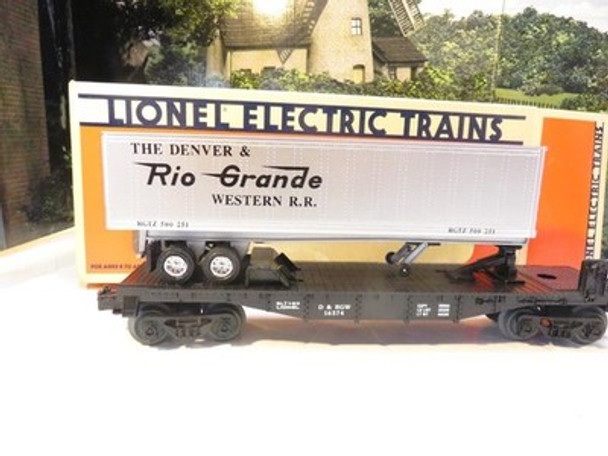 LIONEL TRAINS -16374 DENVER & RIO GRANDE FLAT W/TRAILER - 0/027- BOXED - J1