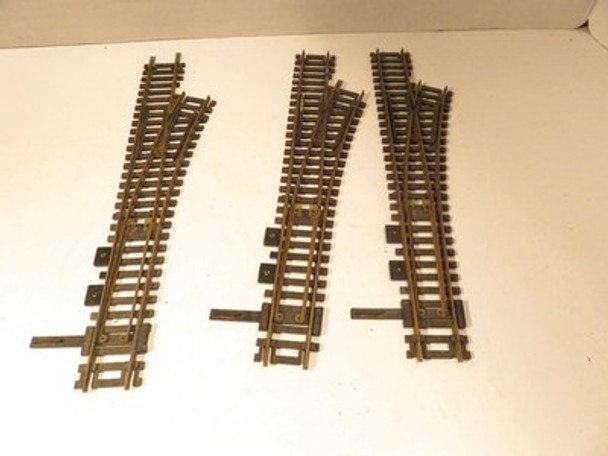 HO TRAINS ATLAS - THREE BRASS MANUAL LEFT HAND SWITCH TRACKS- FAIR -SR75 HO TRAINS ATLAS - THREE BRASS MANUAL LEFT HAND SWITCH TRACKS- FAIR -SR75