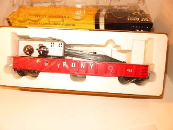 K-LINE TRAINS - 652-6101 FDNY DIECAST GONDOLA CAR W/CRANE- 'O'- NEW- HC2