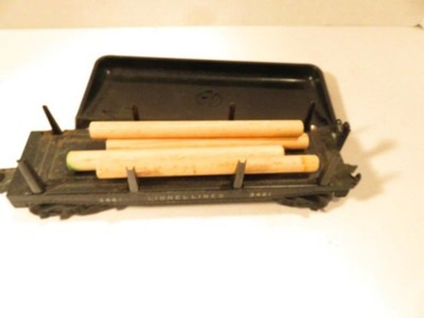 LIONEL POST-WAR TRAINS- 3461 DIECAST LOG DUMP CAR - 0/027 - VG - S31J LIONEL POST-WAR TRAINS- 3461 DIECAST LOG DUMP CAR - 0/027 - VG - S31J