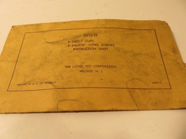 LIONEL POST-WAR TRAINS PART ORIGINAL 5425-15 EMPTY PARTS ENVELOPE- STAINED-H43|357259436112