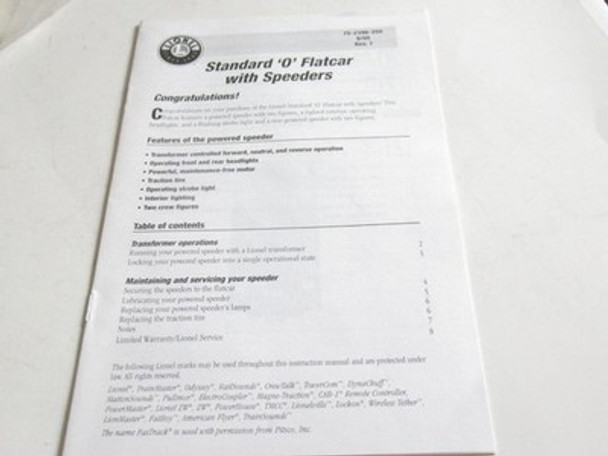 LIONEL STANDARD 'O' FLATCAR W/SPEEDERS OWNER'S MANUAL - ORIGINAL- M15|297483309597