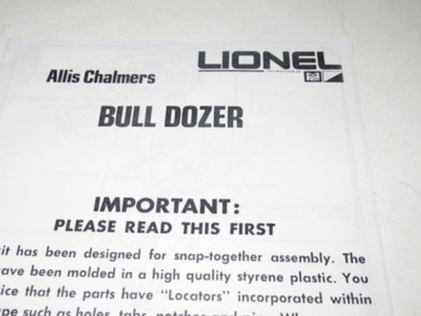 LIONEL MPC- BULL DOZER  ASSEMBLY INSTRUCTIONS - REPRINT - EXC. -M44|297429041571