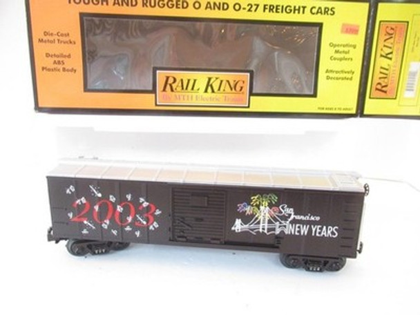 MTH TRAINS - RAILKING -30-74045 - 2003 NEW YEAR'S  BOXCAR- 0/027- LN- D1B|357486542188