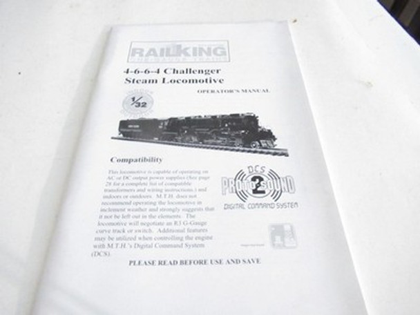 MTH TRAINS -G SCALE 4-6-6-4 CHALLENGER STEAM LOCO OPERATOR'S MANUAL - S26|357486562533