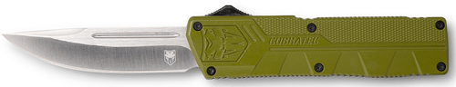 CobraTec Knives ODCTLWDNS Lightweight  3.25" OTF Drop Point Plain D2 Steel Blade/OD Green Aluminum Handle Includes Pocket Clip