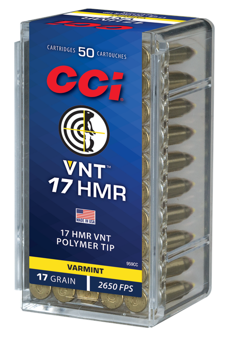 CCI 959CC VNT Rimfire 17HMR 17gr Varmint Tipped 50 Per Box/40 Case