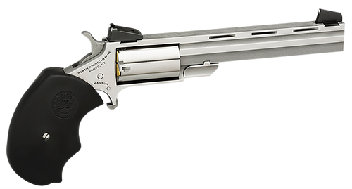 North American Arms MMTL Mini-Master *CA Compliant 22 LR 5 Shot 4" Stainless Steel Vent Rib Barrel, Stainless Steel Frame, Stainless Cylinder, Black Finger Grooved Rubber Grip, Exposed Hammer