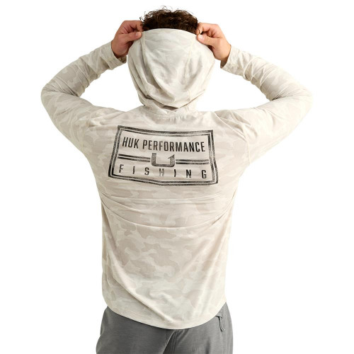 Huk Drift Performance Hoodie Long Sleeve Shirt Silver Birch Camo L