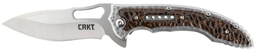 CRKT 5470 Fossil  3.96" Folding Drop Point Plain Satin 8Cr13MoV SS Blade/ Brown G10/SS Handle Includes Pocket Clip