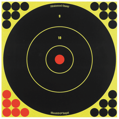 Birchwood Casey 34012 Shoot-N-C Reactive Target Self-Adhesive Paper Black/Yellow/Red 12" Bullseye 5 Pack