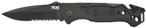 S.O.G SOGFF25CP Escape  3.40" Folding Clip Point Part Serrated Black Hardcased 9Cr18MoV SS Blade Black Anodized Aluminum Handle Includes Belt Clip