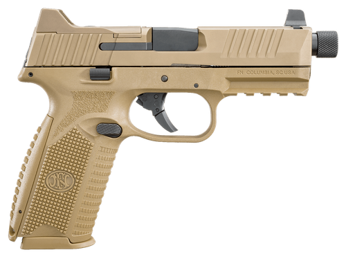 FN 66100383 509T  9mm Luger 10+1 4.50" Black Steel Threaded Barrel, Flat Dark Earth Optic Cut/Serrated Stainless Steel Slide, Flat Dark Earth Polymer Frame w/Picatinny Rail