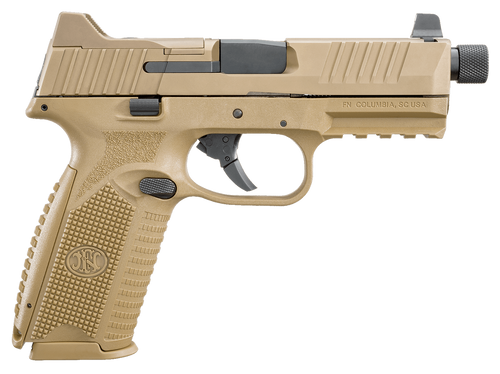 FN 66100383 509T  9mm Luger 10+1 4.50" Black Steel Threaded Barrel, Flat Dark Earth Optic Cut/Serrated Stainless Steel Slide, Flat Dark Earth Polymer Frame w/Picatinny Rail