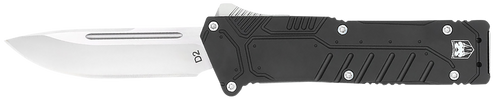 CobraTec Knives BLKSFDNS Special Forces  3.25" OTF Drop Point Plain Satin D2 Steel Blade, 4.75" Black Textured Anodized Aluminum Handle
