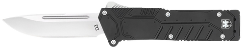 CobraTec Knives BLKSFDNS Special Forces  3.25" OTF Drop Point Plain Satin D2 Steel Blade, 4.75" Black Textured Anodized Aluminum Handle