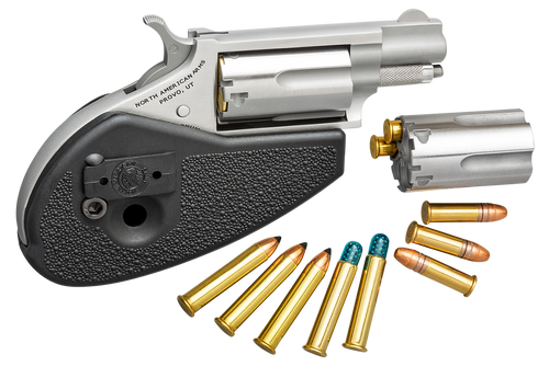 North American Arms 22MSCHG Mini-Revolver  22 LR/22 WMR 5 Shot 1.13" Stainless Steel Barrel, Frame & Cylinder, Black Synthetic Holster Grip, Exposed Hammer