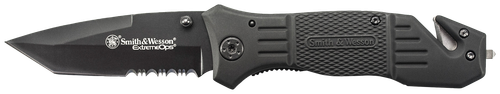 Smith & Wesson Knives SWFR2SCP Extreme Ops  3.30" Folding Tanto Part Serrated Stainless Steel Blade 4.70" Black Includes Pocket Clip