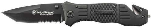 Smith & Wesson Knives SWFR2SCP Extreme Ops  3.30" Folding Tanto Part Serrated Stainless Steel Blade 4.70" Black Includes Pocket Clip