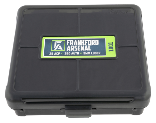 Frankford Arsenal 1083797 Hinge-Top Ammo Box 9mm/25/380ACP Black Polymer 100rd