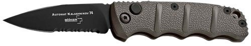 Boker 01KALS96  Kalashnikov 2.52" Drop Point Plain/Serrated Black D2 Steel Blade Gray Aluminum Handle