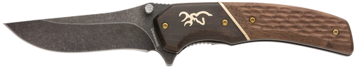 Browning 3220392 Hunter  Large 3.50" Folding Drop Point Plain Black Oxide Stonewashed 440C SS Blade/Brown Jigged Hardwood Walnut Handle Includes Pocket Clip