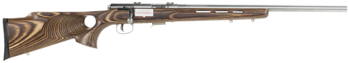 Savage Arms 94725 93 BTVS Full Size 22 WMR 5+1 21" Satin Stainless Heavy Barrel, Satin Drilled & Tapped Stainless Steel Receiver, Natural Brown Thumbhole Laminate Stock, Right Hand