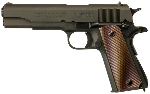 Inland MFG ILM1911 1911 A1 Government 45 ACP 7+1 5" Barrel, Black Parkerized Steel Frame w/Beavertail, Serrated Steel Slide, Wood Grip, Manual Safety