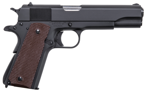 Auto-Ordnance 1911BKO9 1911 A1 GI Spec 9mm Luger 9+1, 5" Stainless Steel Barrel, Matte Black Serrated Carbon Steel Slide & Frame w/Beavertail, Brown Checkered Polymer Grip