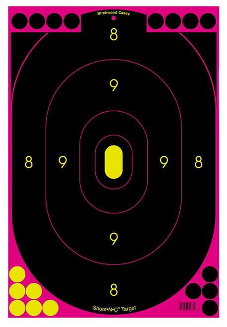 Birchwood Casey 34633 Shoot-N-C Reactive Target Self-Adhesive Paper Black/Pink 12"x18" Oval Silhouette 100 Pack