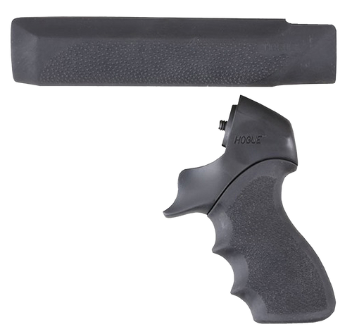Hogue 05015 OverMolded Tamer Pistol Grip & Forend Black Rubber with Finger Grooves, Polymer Forend for Mossberg 500 12  Gauge