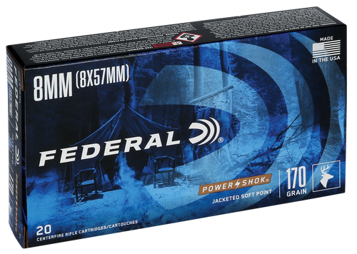 Federal 8A Power-Shok  8mmMauser 170gr Jacketed Soft Point 20 Per Box/10 Case