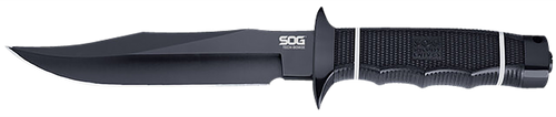 S.O.G SOGS10BK Tech Bowie  6.40" Fixed Plain Clip Point Black Hardcased TiNi AUS8 SS Blade/ Black w/ White "SOG" Logo Kraton Handle