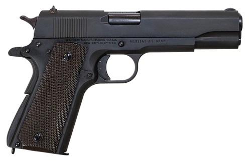 Standard Mfg  1911 Government Full Size Frame 45 ACP 7+1 5" Black Steel Barrel, Black Parkerized Steel Serrated Slide, Black Parkerized Steel Frame w/Beavertail, Textured Grip