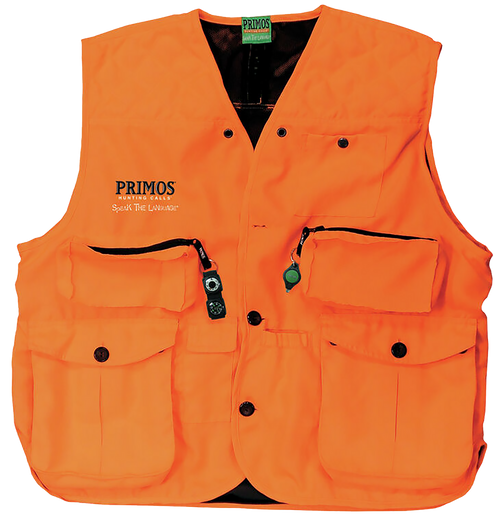 Primos 65702 Gunhunter's Hunting Vest Large Blaze Orange Features Compass & LED Light