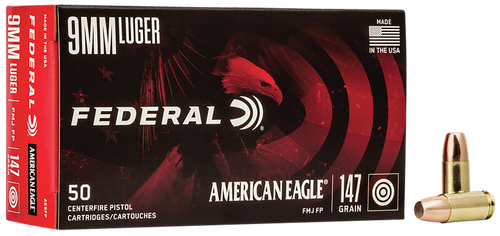 Federal AE9FP American Eagle Handgun 9mmLuger 147gr Full Metal Jacket Flat Point 50 Per Box/20 Case