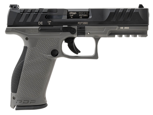 Walther Arms 2858371 PDP  9mm Luger 18+1 4.50" Black Polygonal Rifled Barrel, Black Optic Ready/Serrated Slide, Gray Polymer Frame w/Picatinny Rail, Black Performance Duty Texture Grips, Ambidextrous