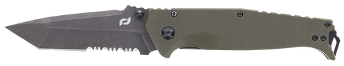 Schrade 1159324 Melee  3.50" Folding Tanto Part Serrated Dark Stonewash D2 Steel Blade 4.50" OD Green G10/SS Handle