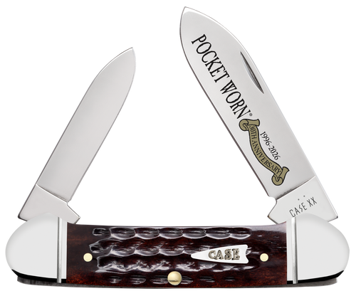 Case 55235 Pocket Worn Canoe Folding 2" Pen/2.63" Spear Plain Tru-Sharp SS Blade, Mahogany Corn Cob Jigged Bone Handle