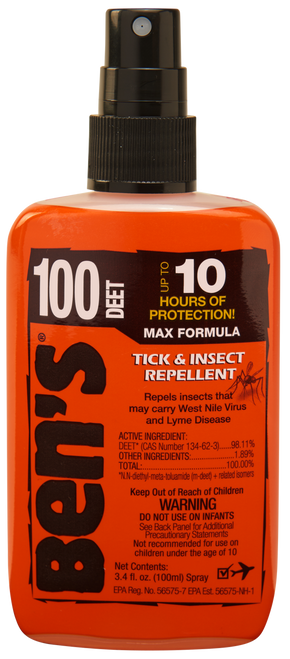 Ben's 00067080 100  Odorless Scent 3.40oz Spray Repels Ticks & Biting Insects Effective Up to 10 hrs