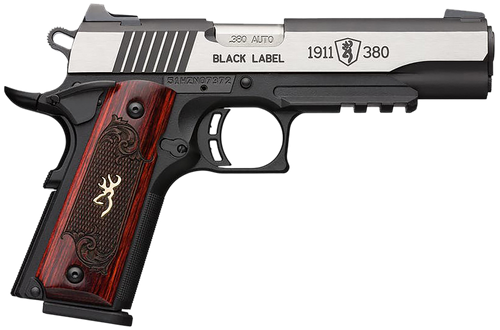 Browning 051969492 1911-380 Black Label Medallion Pro 380 ACP 4.25" 8+1 Matte Black Stainless Steel with Black Accents Rosewood with Integrated Gold Buck Mark Inlay Grip Fixed 3-Dot Picatinny Rail