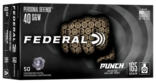 Federal PD40P1G Punch  40S&W 165gr Jacketed Hollow Point 50 Per Box/10 Case