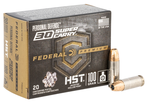 Federal P30HST1S Premium Personal Defense 30Super Carry 100gr HST Jacketed Hollow Point 20 Per Box/10 Case