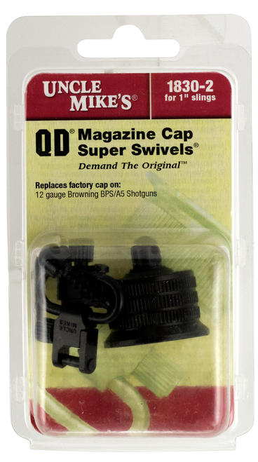 Uncle Mike's 18302 Mag Cap Swivel Set made of Steel with Blued Finish, 1" Loop Size & Quick Detach Style for 12 Gauge Browning BPS, A5 Includes Two Super Swivels