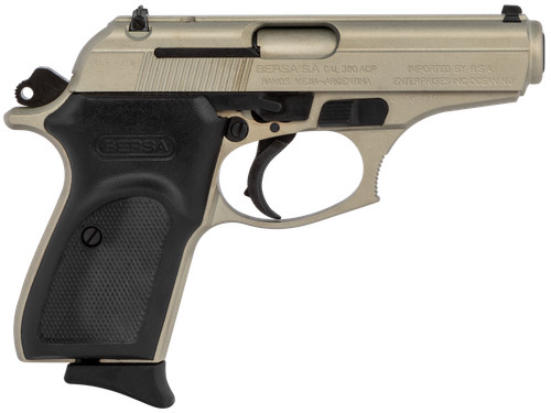 Bersa T380NKL8 Thunder  Micro-Compact Frame 380 ACP 8+1, 3.50" Satin Nickel Steel Barrel, Serrated Steel Slide & Aluminum Frame