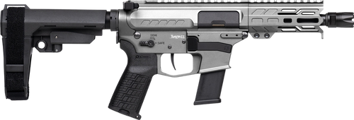 CMMG 45A150FTNG Banshee FE MkG 45 ACP 13+1 5" Black Nitride Threaded Barrel, M-LOK Handguard, Titanium Cerakote Aluminum Receiver w/Picatinny Rail, Black Polymer CMMG RipBrace, CMMG Zeroed Grip