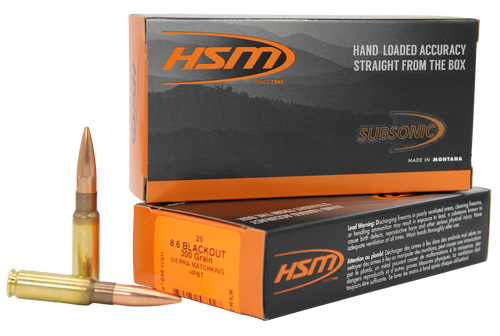 HSM 86BLK1N   8.6Blackout 300gr Hollow Point Boat Tail 20 Per Box/25 Case