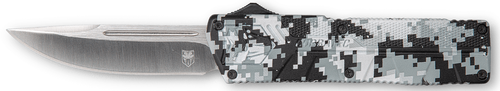 CobraTec Knives WDCCTLWDNS Lightweight  3.25" OTF Drop Point Plain D2 Steel Blade/Winter Digi Camo Aluminum Handle Includes Pocket Clip